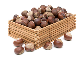 chestnuts in a box on a white background