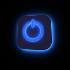 Power button lighting in darkness, 3D render.