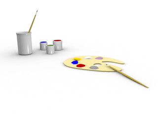 Art tools: paint, palette, tassels