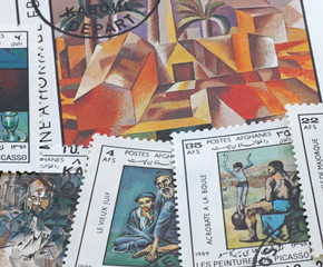 set of post stamps with paintings by Picasso