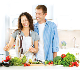 Happy Couple Cooking Together. Dieting. Healthy Food