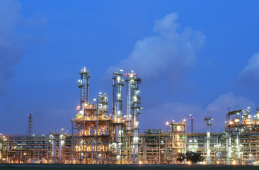 Structure of petrochemical plant in evening scene  
