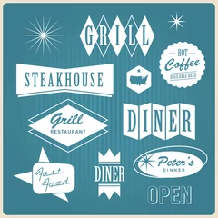 Afwasbaar Fotobehang Retro compositie Vintage restaurant logo, badges and labels