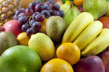 Fruits and vegetables colorful mixed assortment closeup