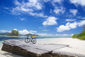 The island of dreams. Rest and relaxation. Bicycle on moorage.