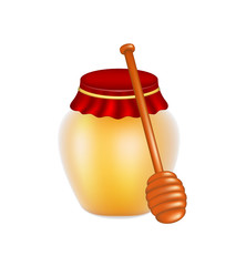 Sweet honey and wooden honey dipper