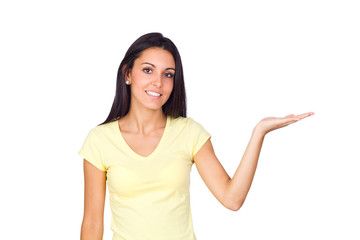 Casual Woman Holding an Imaginary Product