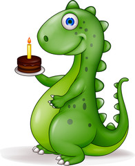Funny dinosaur with birthday cake