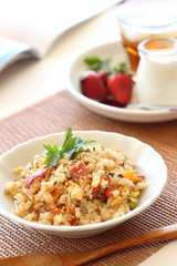 Healthy fried rice with vegetables and bacon