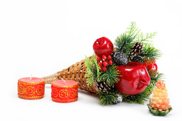 Christmas decoration isolated on white background. The branch at