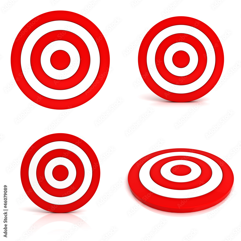 Poster Collection of red targets isolated on white background