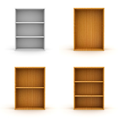 Collection of empty shelves isolated over white background
