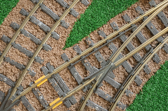 Closeup Of Model Railroad Tracks