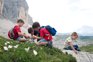 Kids playing in the mountains. Dolomites, Italy. © pio3