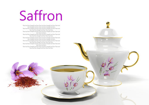 Teapot and teacup with saffron
