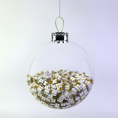 White gift boxes with yellow ribbons