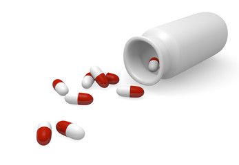 Red pills on a white background