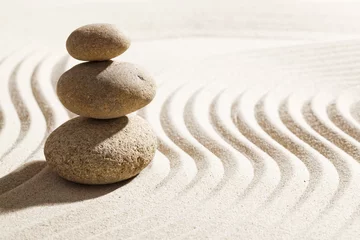 Washable wall murals Stones in the sand zen waves in sand