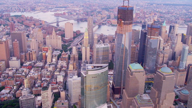 Aerial view Manhattan Freedom Tower, Hudson river, North America,