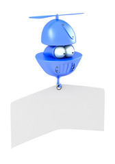 Cartoon flying character with blank banner