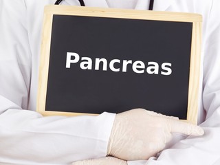 Doctor shows information on blackboard: pancreas