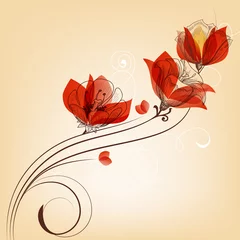 Door stickers Abstract flowers Romantic red flowers decoration in retro style