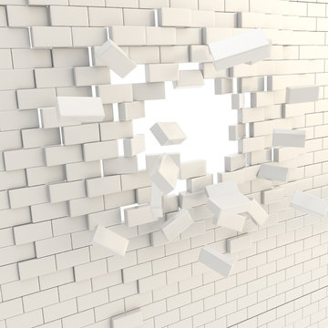 Broken into pieces brick wall with a copyspace hole