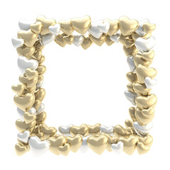 Square photo frame made of hearts isolated