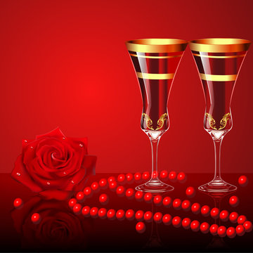 background with rose glasses and beads