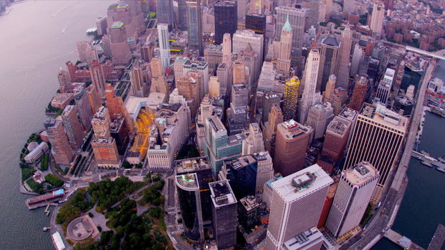 Aerial 1 WTC, Financial District, East river, New York, USA,
