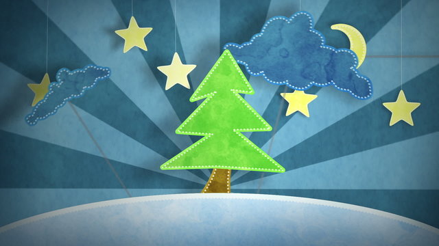 Winter scene with christmas tree loop 5