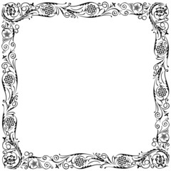 Design frame with swirling floral ornament. Black and white