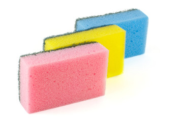 Three sponges for washing dishes isolated on white