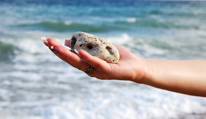 female hands with sea stones