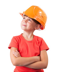 Little girl in the construction helmet