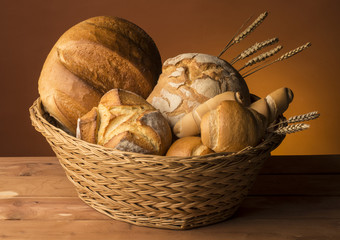 Still life with bread on the wood table