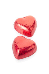 Red chocolate hearts isolated on white, clipping path included