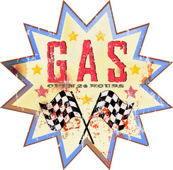 Vintage gas station sign, vector illustration