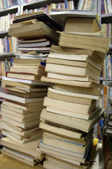 Piled books
