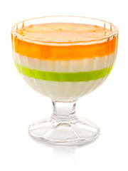 Fresh fruit jelly in glass isolated on white