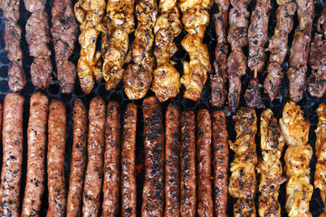 Barbecue skewers on the grill