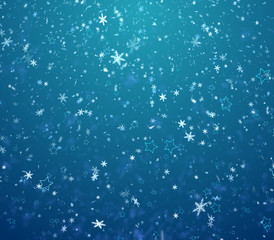 The winter background, falling snowflakes and stars