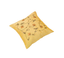 Naklejka premium Soft and warm yellow pattern flower cusion isolates on white