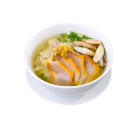 Chinese noodle style with crab and slice grilled pork