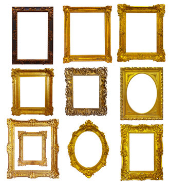 Set of few gold picture frames