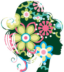 Belle silhouette de femme avec des fleurs