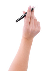 Isolierte Hand mit Kugelschreiber