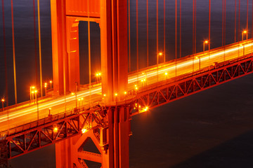 Golden Gate bridge illuminated at night