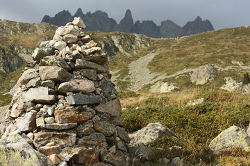 trail cairn in French Alps