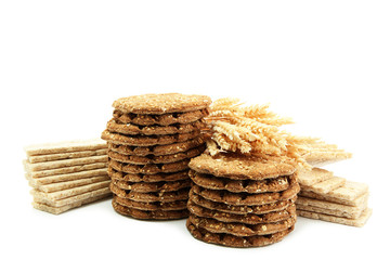 tasty crispbread and ears, isolated on white